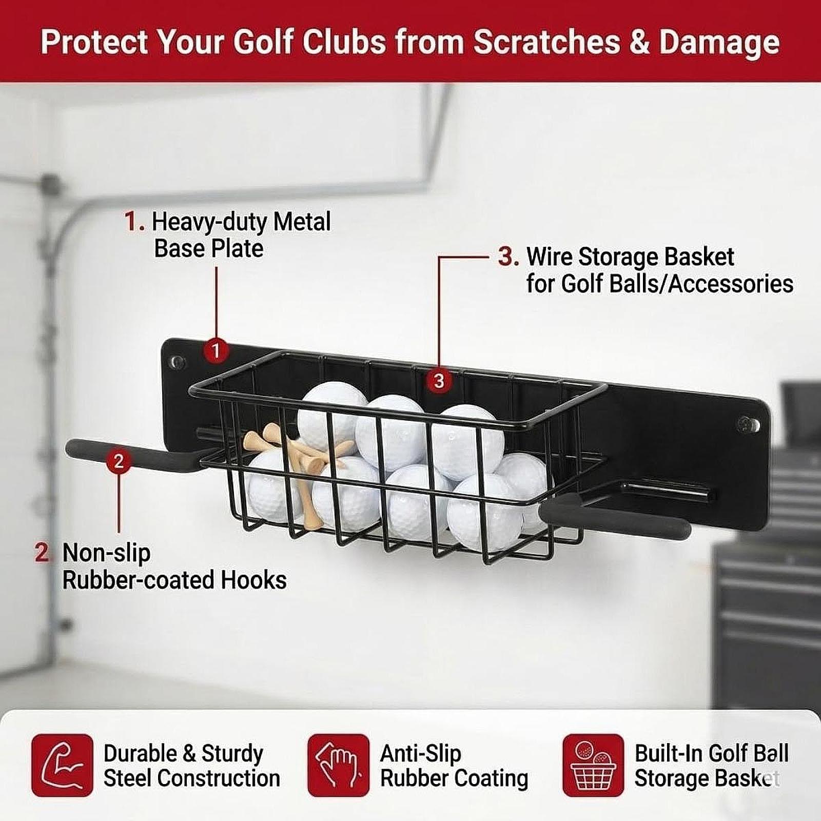 Golf Equipment Garage Organizer - Space Saving Golf Equipment Wall Rack
