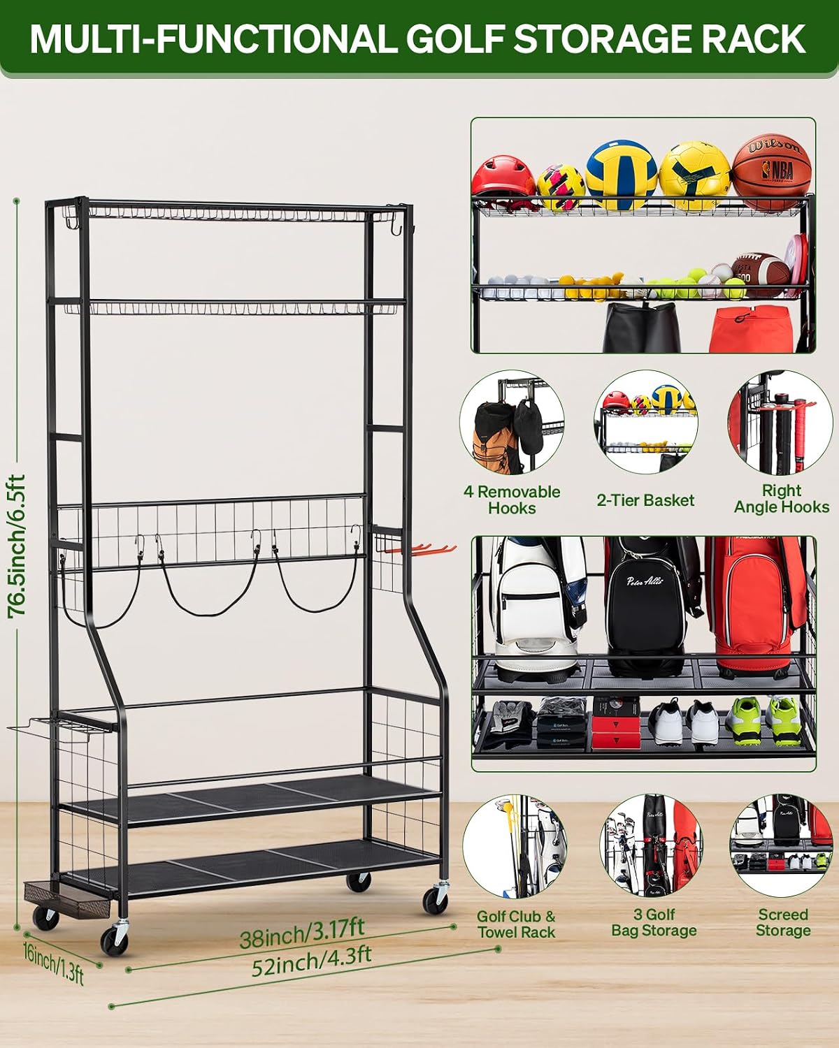 Golf Bag Storage Organizer Rac - Golf Equipment Garage Organizer ulasan dan harga