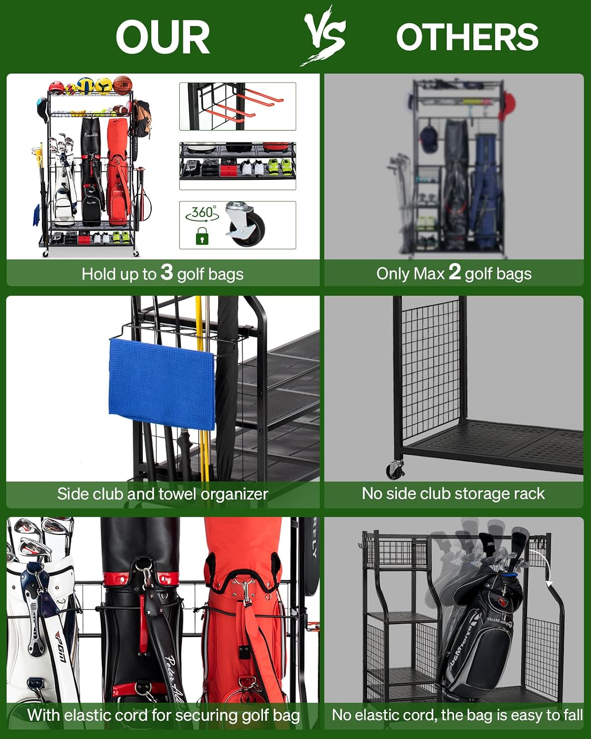 Golf Bag Storage Organizer Rac - Golf Equipment Garage Organizer ulasan dan harga