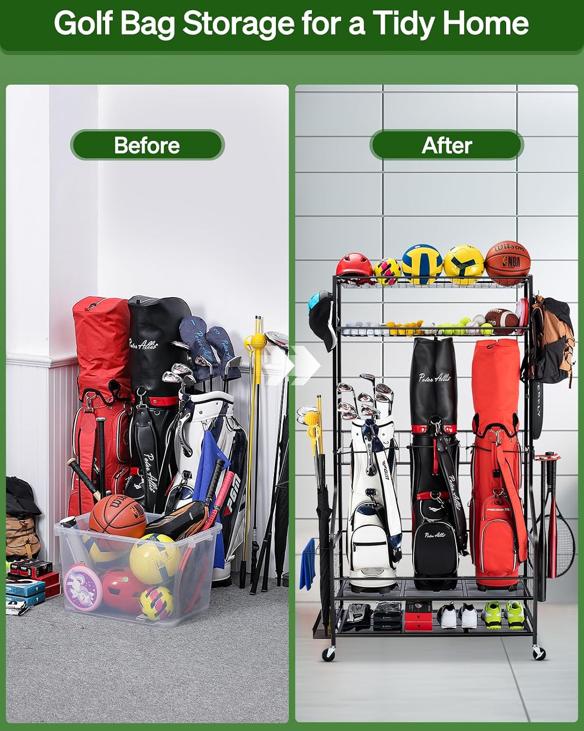 Golf Bag Storage Organizer Rac - Golf Equipment Garage Organizer ulasan dan harga