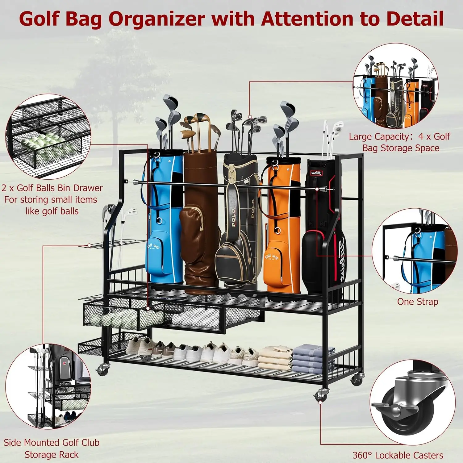 Multifunctional Rolling Golf B - Golf Equipment Garage Organizer ulasan dan harga