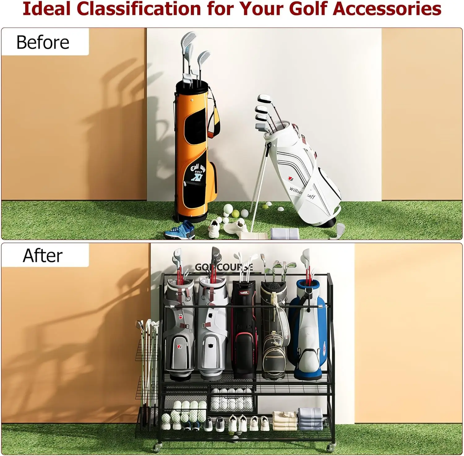 Multifunctional Rolling Golf B - Golf Equipment Garage Organizer ulasan dan harga